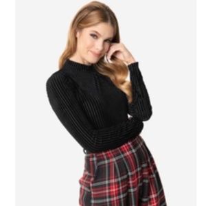 Unique Vintage Black Velvet Stripe TurtleNeck Bodysuit - New With Tags